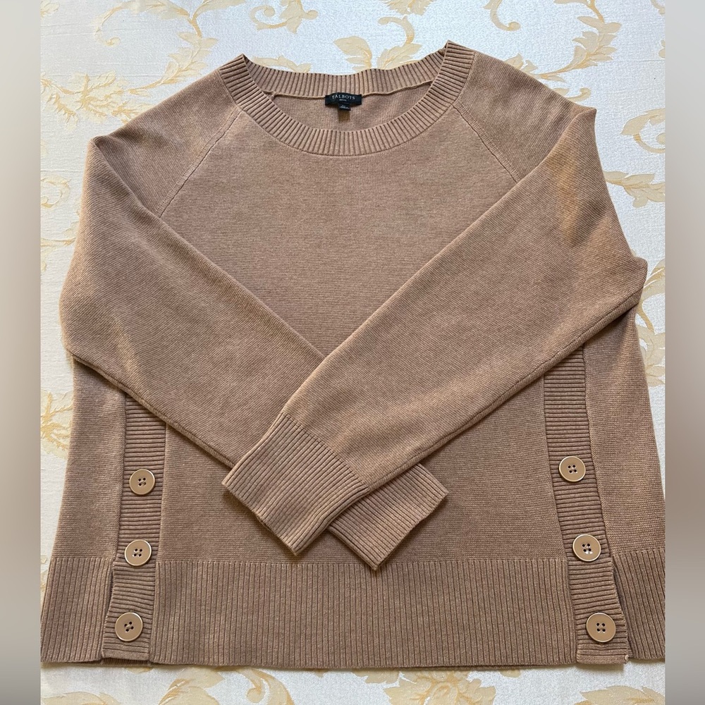 Talbots Brown Crew Neck Sweater with Button Accents